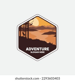 Mountain label. Hiking emblem, mountain emblem badge and outdoor hill travel label. Tourism logo. adventure logo.