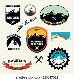 Mountain labels set. Mountain climbing. Ski Resort logo and icon collection.