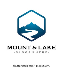 Mountain and Lake Adventure Traveling logo design inspiration Vector