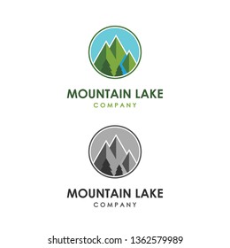 mountain and lake with circle logo design vector illustration