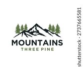 Mountain with lake forest, pine evergreen tree with river creek landscape outdoor logo design vector