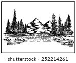 Mountain lake forest pine trees rock vector illustration