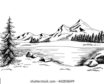 Mountain lake graphic art