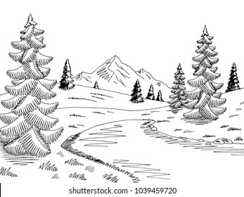 Hand Drawn Vector Nature Illustration Mountains Stock Vector (Royalty ...