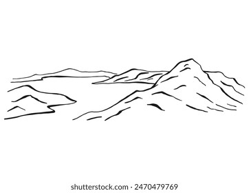 Mountain with lake. Hand drawn vector illustration.
