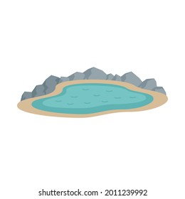 Mountain lake icon. Flat illustration of mountain lake vector icon isolated on white background