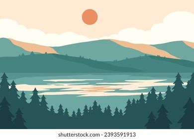 mountain and lake landscape background.