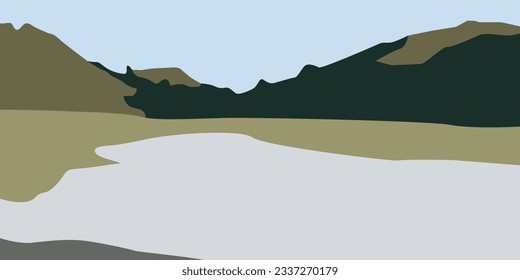 Mountain and lake landscape background design