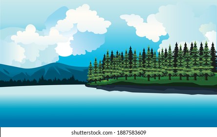 Bergsee-Landschaft und Pinienwald