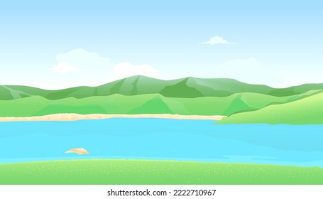 Mountain lake landscape. vector illustration of panoramic view