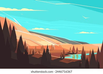 Berglandschaft, Vektorillustration. Stellt Ruhe, natürliche Schönheit in ruhiger Umgebung dar.