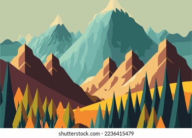 Bergsee-Landschaft Blick Berg umgeben Fluss und schöner Himmel. Vektorgrafik