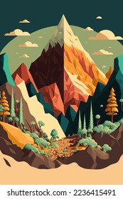 mountain lake landscape view mountain surrounded river and beautiful sky. Vector illustration