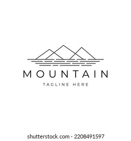 mountain and lake line art vector logo design