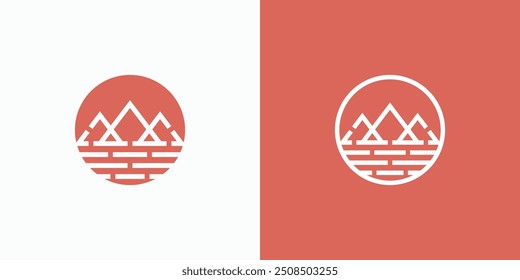 Vektor-Logo-Design der Gebirgs- und Seenlinie mit modernem, einfachem, sauberem und abstraktem Stil. Icon für Business, Outdoor, Reisen und Personal Branding.