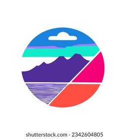 Mountain and lake logo colorful circle with mountains and water