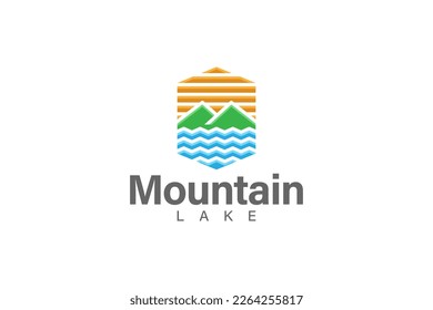 Mountain and lake logo design vector illustration