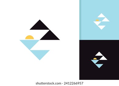 mountain lake logo design vector template