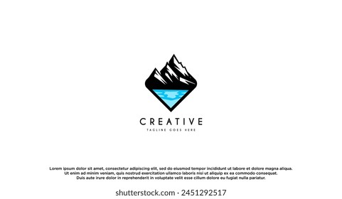 Montaña con Ilustración vectorial de diseño de logotipo de lago.