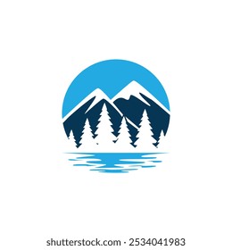 Imagem vetorial do design do logotipo da montanha e do lago. Montanha Lago Logotipo Natureza paisagem Stock Vetor.
