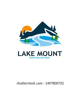 Mountain Lake Logo Nature Landscape Stock Vector