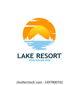 Mountain Lake Logo Nature Landscape Stock Vector