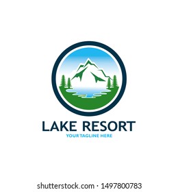Mountain Lake Logo Nature Landscape Stock Vector