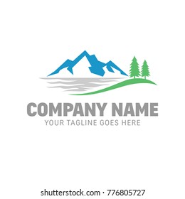 Mountain Lake Logo - Nature Landscape Tree Vector
