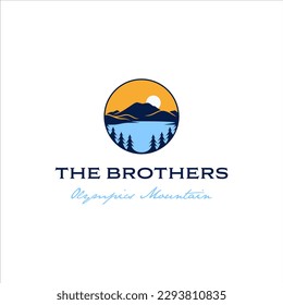 Mountain lake logo in round badge with classic style design