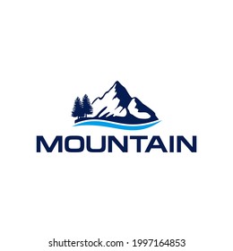 mountain in lake logo vector illustration