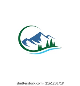 plantilla vectorial de logotipo de montaña y lago