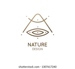 Mountain, lake minimal logo. Vector nature icon of landscape. Linear simple emblem, badge for travel, alternative medicine, ecology concept, holistic, spa, health, yoga Center