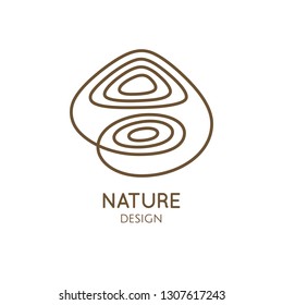 Mountain, lake minimal logo. Vector abstract icon of landscape. Wavy lines in linear style. Minimal simple emblem, badge for travel, alternative medicine, ecology concept, holistic, spa, health, yoga