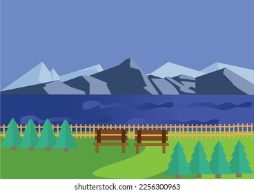 Mountain Lake Nature 2D Illustration