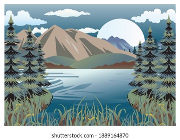 Bergsee mit Pinienbäumen Landschaft Aussicht