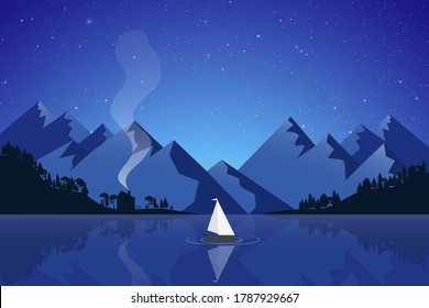 Mountain Lake Reflect Landscape Illustration Vector