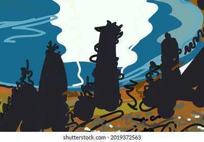 mountain lake scribble drawing vector illustration