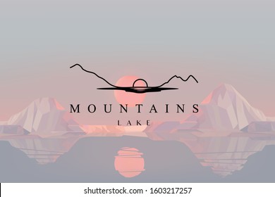 Mountain lake simple elegant logo design concept. Vector illustration isolated on background