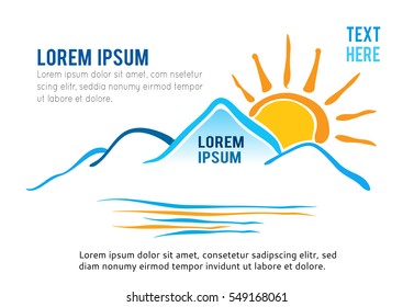 Mountain and lake vector icon isolated on white background - stylized image.