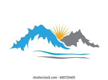 Mountain and lake vector icon isolated on white background - stylized image.