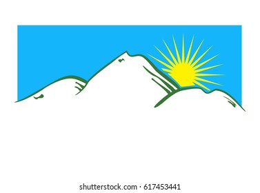 Mountain and lake vector icon isolated on white background - stylized image.