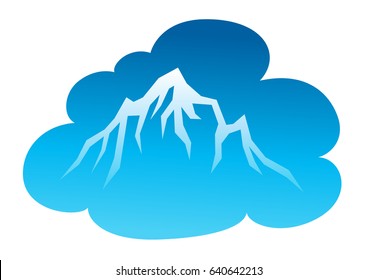 Mountain and lake vector icon isolated on white background - stylized image.