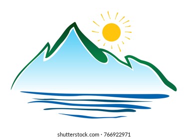 Mountain and lake vector icon isolated on white background - stylized image.