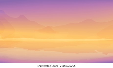 Mountain lake vector landscape. Sunset in the mountains. 