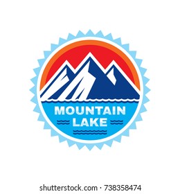 Mountain lake - vector logo template concept illustration. Outdoor adventure creative badge sign. Graphic design element. 