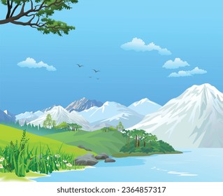 mountain lake view background illustration,  environment, abstract art 