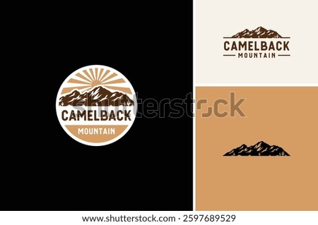 Mountain with Land of Cacti Cactus like Camelback Mount Shape for Arizona Nature Landscape logo design