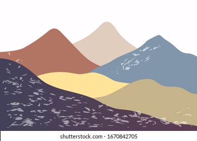 Paisaje montañoso.Paisaje abstracto. Fondo del cartel en un estilo minimalista. Para web, medios sociales, portada, carteles, afiche, tarjeta. Ilustración vectorial de montaña.