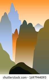 Mountain landscape. Abstract colorful mountain landscape concept. Stylized mountains and rocks of China in a minimalistic modern style.