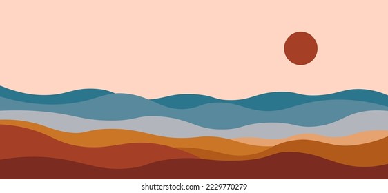 Paisaje montañoso. Resumen de arte contemporáneo para la decoración de las paredes, impresión, afiche, fondo mínimo. Ilustración del vector